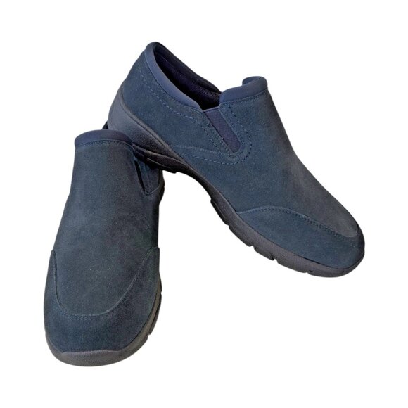 Lands End Womens Blue Suede Leather Upper Slip On All Weather Moc Shoes Sz 9B - Picture 1 of 12